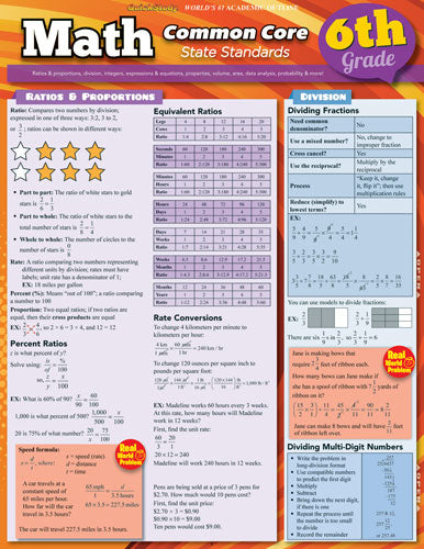 Math Common Core State Standards Student Guide Grade 6