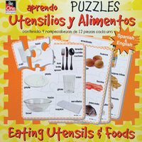 Eating Utensils and Foods Bilingual Puzzles