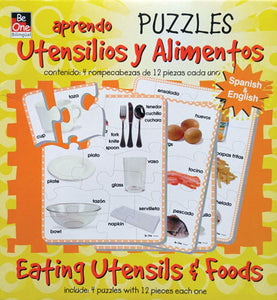 Eating Utensils and Foods Bilingual Puzzles