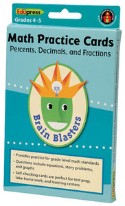 Brain Blasters Math Practice Cards Percents, Decimals, & Fraction
