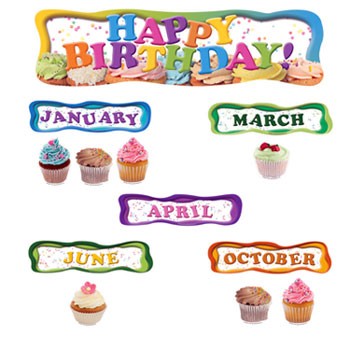 Happy Birthday Cupcakes Bulletin Board Set