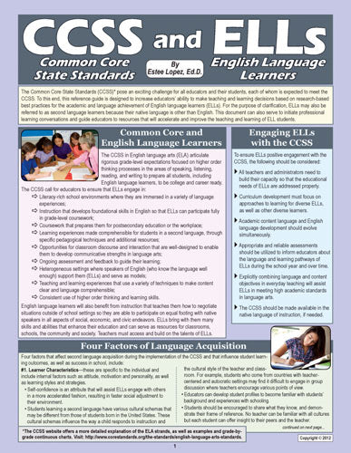 CCSS & ELLs Reference Guide