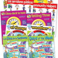More Beginning Concepts Charts Set of 10 in English and Spanish